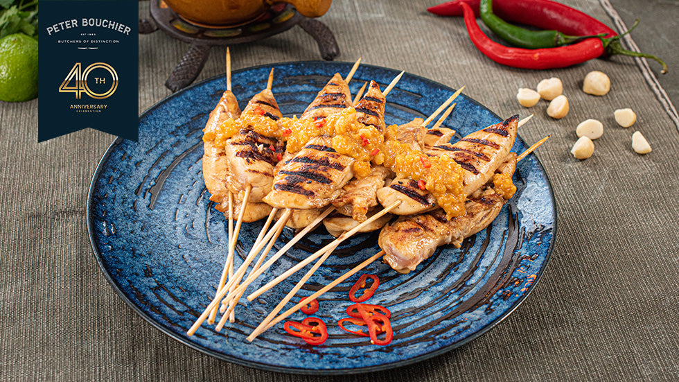 Grilled Chicken Skewers with Macadamia Satay Sauce – Peter Bouchier