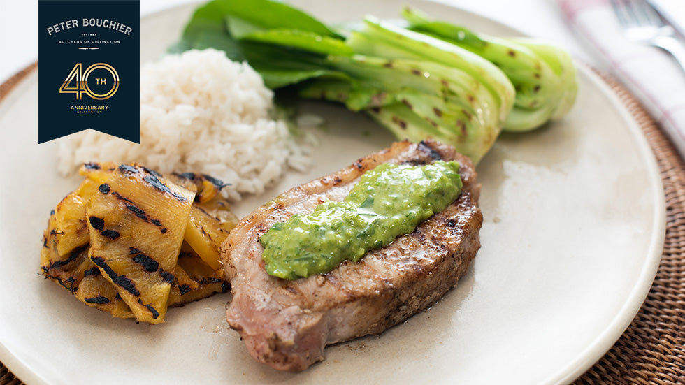 Asian Grilled Pork with Caramelised Pineapple and Coconut Rice – Peter Bouchier